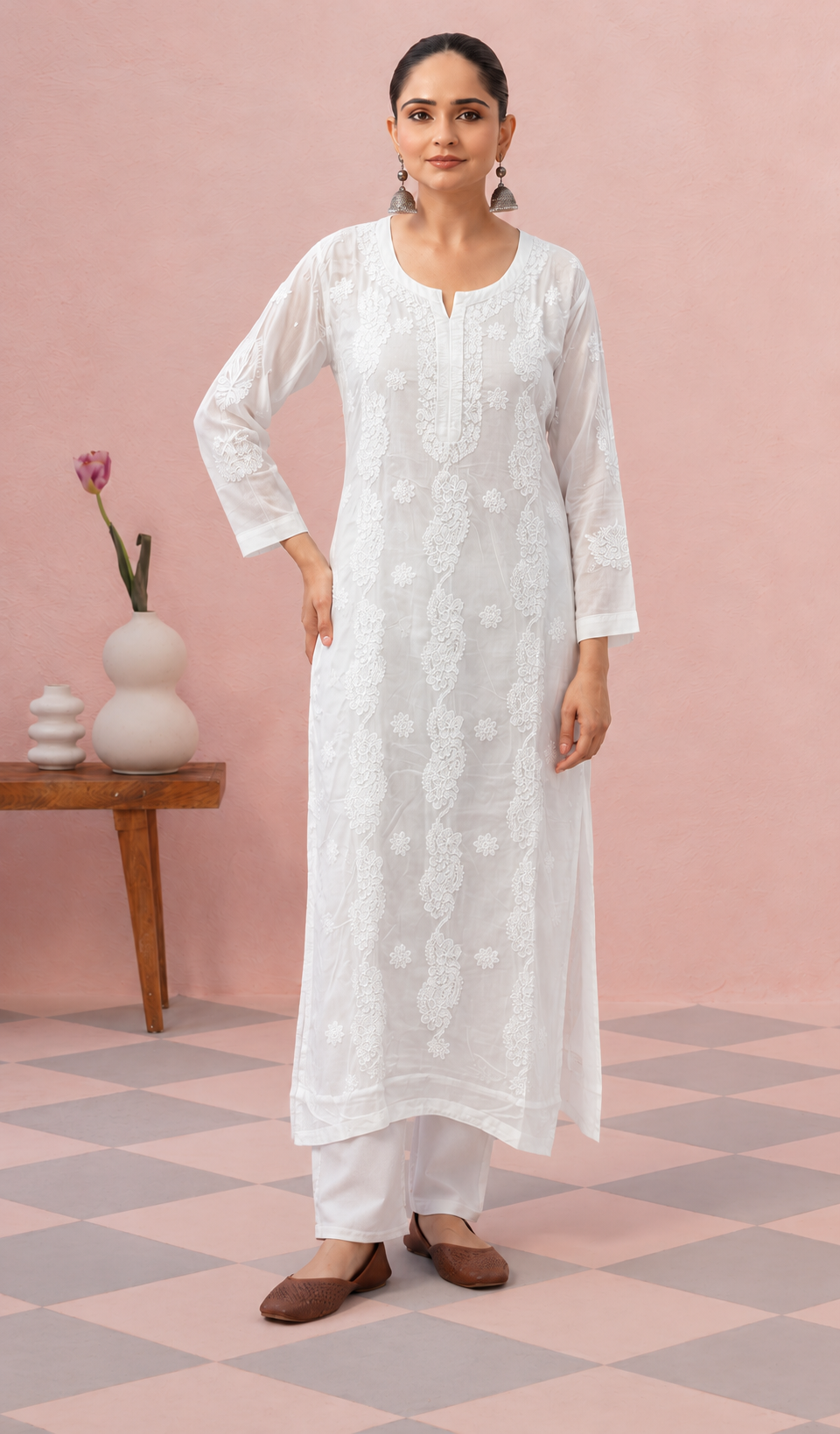 Women's Lucknowi Handcrafted Cotton Chikankari Kurti - HONC0220649