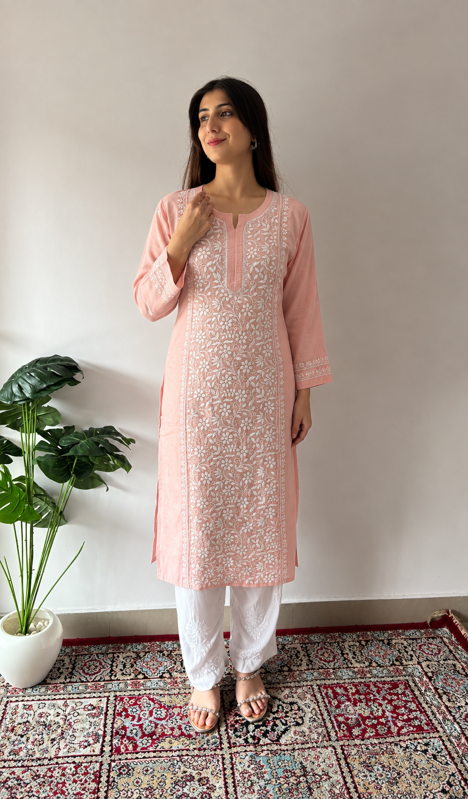 Iqra Women's Lucknowi Handcrafted Cotton Chikankari Kurti - HONC0164364
