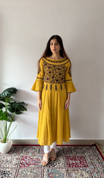 Women's Lucknowi Handcrafted Cotton Chikankari Long Dress - HONC0340007