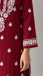 Women's Lucknowi Handcrafted Modal Cotton Chikankari Anarkali Dress - HONC0231085
