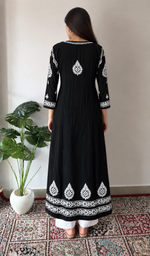 Women's Lucknowi Handcrafted Modal Cotton Chikankari Anarkali Dress - HONC0231034