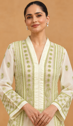 Women's Lakhnavi Handcrafted Organza Chikankari Anarkali Dress- HONC040028