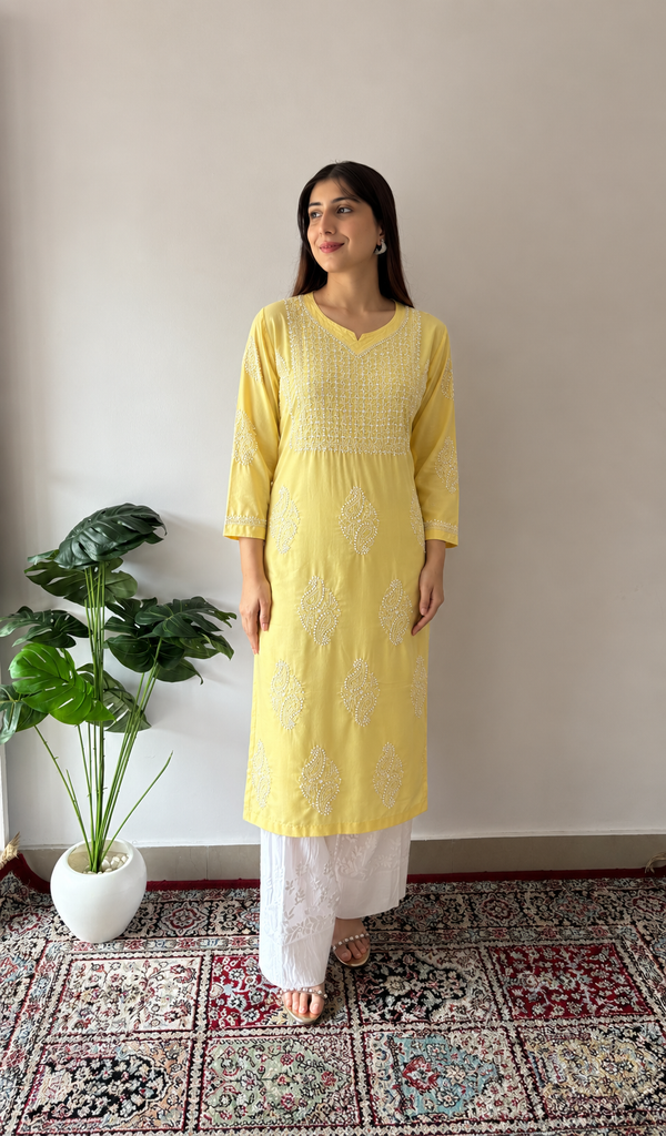 Mantasha Women's Lucknowi Handcrafted Cotton Chikankari Kurti - HONC0135326