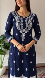 Women's Lucknowi Handcrafted Modal Cotton Chikankari Anarkali Dress - HONC0231065