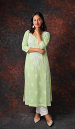 Women's Lucknowi Handcrafted Cotton Chikankari Kurti- HONC0392355