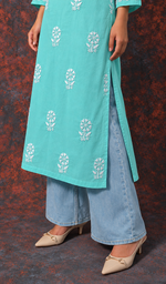 Mahek  Women's Lucknowi Handcrafted Cotton Chikankari Kurti - HONC0109579