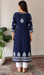 Women's Lucknowi Handcrafted Modal Cotton Chikankari Anarkali Dress - HONC0231065