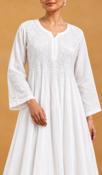 Women's Lucknowi Handcrafted Mul Cotton Chikankari Anarkali Dress- HONC0151137