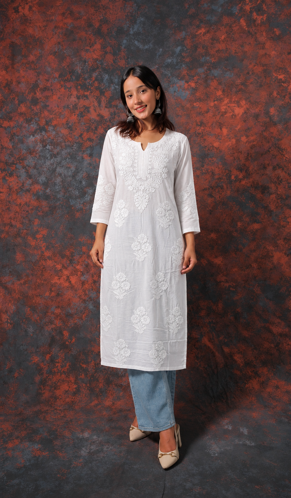 Women's Lucknowi Handcrafted Modal Cotton Chikankari Kurti - HONC0220775