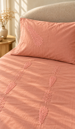 Lakhnavi Handcrafted Cotton Chikankari Bedsheet Set - HONC0394530
