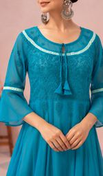 Aadab Women's Lakhnavi Handcrafted Faux-Georgette Chikankari  Anarkali Dress - HONC038939