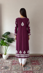 Women's Lucknowi Handcrafted Modal Cotton Chikankari Anarkali Dress - HONC0230991