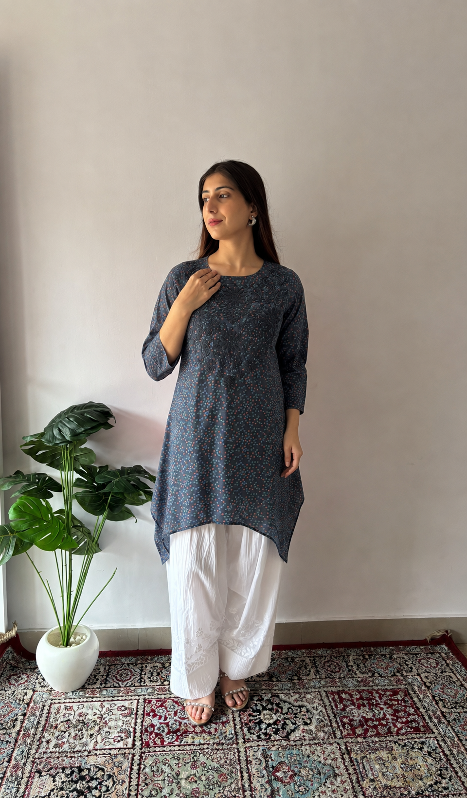 Cotton Chikankari Stitched Kurti HONC070212