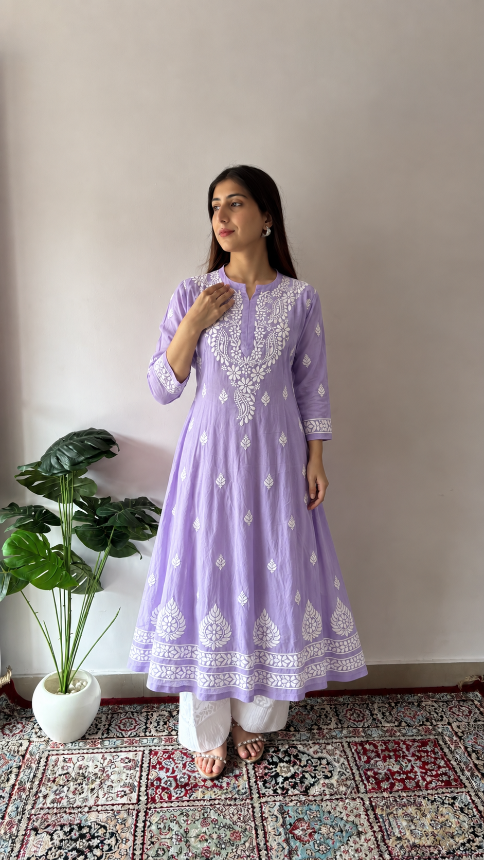 Women's Lucknowi Handcrafted Modal Cotton Chikankari Dress - HONC0231001