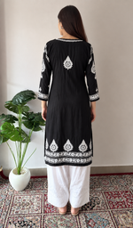 Women's Lucknowi Handcrafted Modal Cotton Chikankari Anarkali Dress - HONC0231034