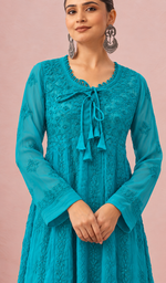 Aadab Women's Lakhnavi Handcrafted Faux-Georgette Chikankari  Anarkali Dress - HONC0140299