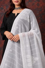 Nazm Women's Lucknowi Handcrafted Kota Cotton Chikankari Dupatta - HONC0386485