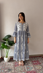 Women's Lucknowi Handcrafted Cotton Chikankari Dress - HONC060175