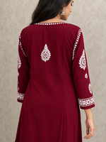 Women's Lucknowi Handcrafted Modal Cotton Chikankari Anarkali Dress - HONC0231085