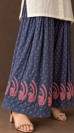 Women's Lakhnavi Handcrafted Cotton Chikankari Top And Palazzo Set - HONC012816
