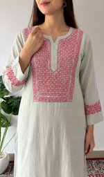 Shabina Women's Lucknowi Handcrafted Cotton Chikankari Kurti - HONC0193811