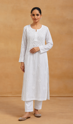 Women's Lucknowi Handcrafted Cotton Chikankari Kurti - HONC0113609